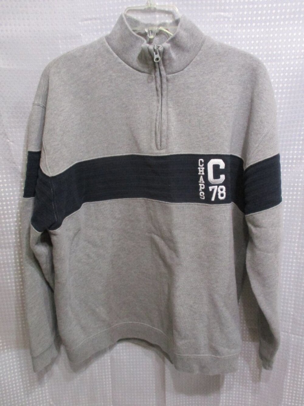 1990's Chaps Spell Out 1/4 Zip Pullover Gray & Blue Men's Sweatshirt C 78 Sz. L